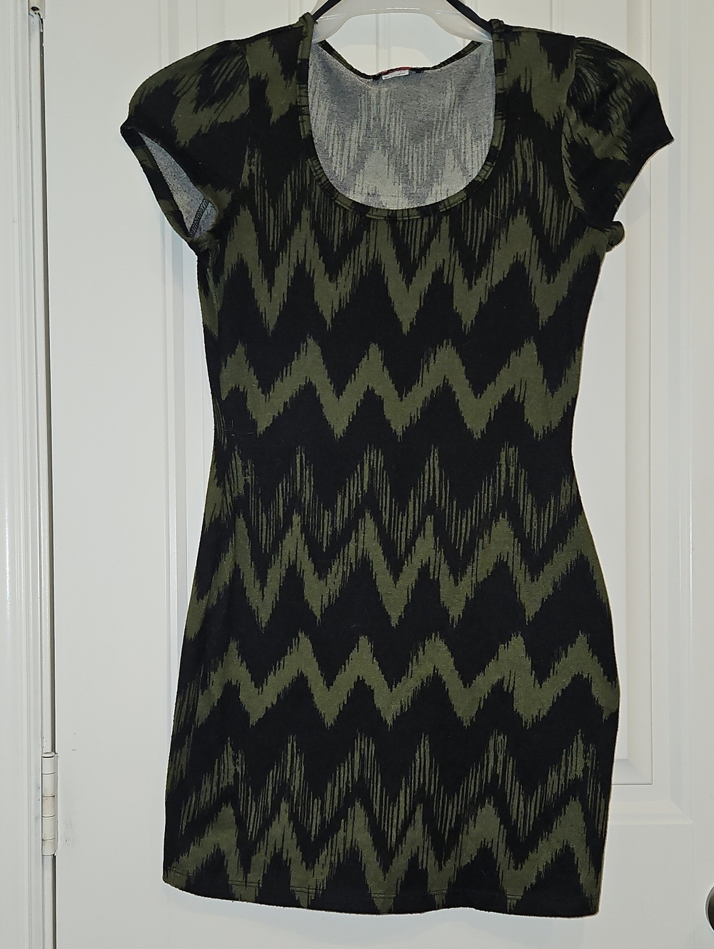 Body Central Olive and Black Zigzag Scoop-Neck Mini Dress